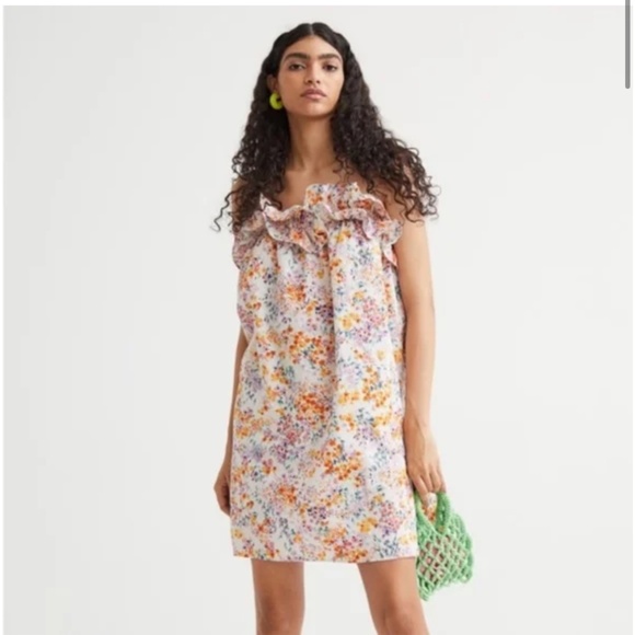H&M - Flounce Trimmed Linen Floral Print Dress - Size XL - Picture 1 of 13